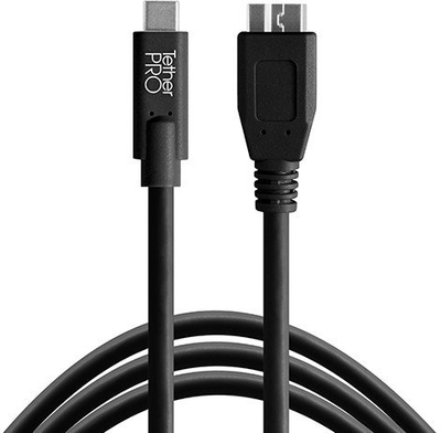 Кабел TetherTools TetherPro USB C во USB 3.0 Micro B, 4.6m, црн