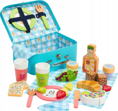 Set loje druri Bluey Picnic Basket, 30 pjesë, valixhe me gjëra loje, shumëngjyrësh