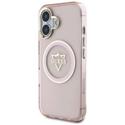 Kapak telefoni Guess MagSafe për iPhone 16, TPU PC, i tejdukshëm, rozë