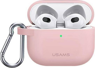 Силиконско футроло за слушалки USAMS US-BH741, за Apple AirPods 3, со карабинер, розово