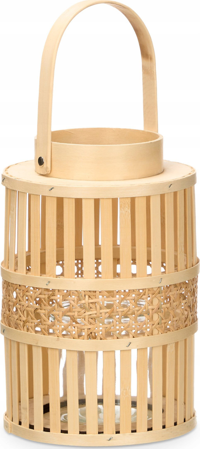 Lampion dekorativ Giftdecor Elysian, bambu, 16.5 x 39 cm, bezhë