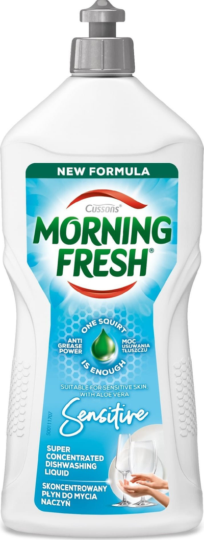 Detergjent për enë Morning Fresh Sensitive, 900ml, i koncentruar, i butë për lëkurë