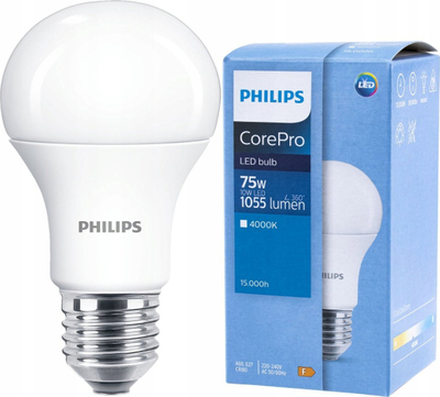 Llambë LED Philips CorePro A60, E27, 10W 4000K, dritë e bardhë neutrale