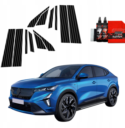 Folie mbrojtëse karboni për shtylla B C Renault Rafale 2024 2026, set 10 copë, e zezë