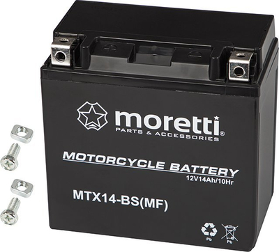 Батерија за мотоцикл Moretti MTX14-BS, 12Ah, 12V, црна