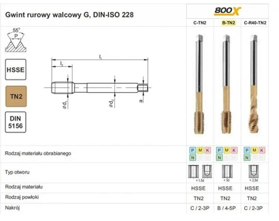 Fileto G FANAR 3/8", DIN 5156B HSSE, e veshme me TiN, ngjyrë flori