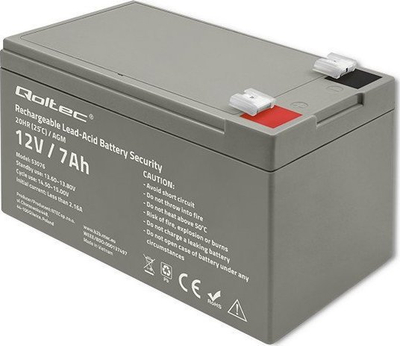 Bateri AGM Qoltec Security, 12V, 7Ah, gri