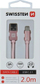 Кабел за податоци Swissten USB A во USB C, 2 m, пренос 3A, црна