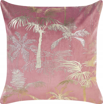 Set me 2 jastëkë dekor Beliani CARANDAY, velvet 45 x 45 cm, rozë me palma