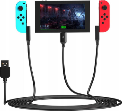 Kabllo karikuse JYS për Nintendo Switch, USB në USB-C + 2xJoy-Coni, e zezë