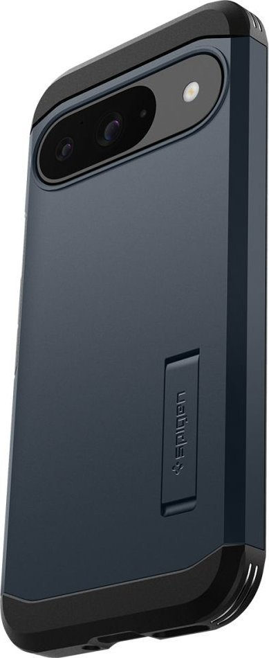 Kapak telefoni Spigen Tough Armor për Pixel 9 dhe Pixel 9 Pro, me këmbë mbajtëse, mbrojtje ushtarake, gri metalike