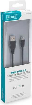 Kабел USB Digitus USB 2.0, тип A во Mini B, 1m, црн