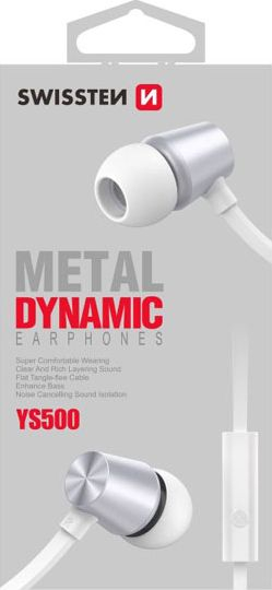 Жичани слушалки Swissten Dynamic YS500, 3.5mm, со микрофон, бели сребрени