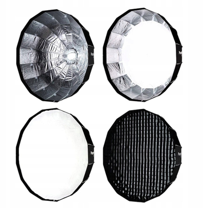 Softbox fotografik Phottix Raja 65cm, palosje e shpejtë, me grid, i zi