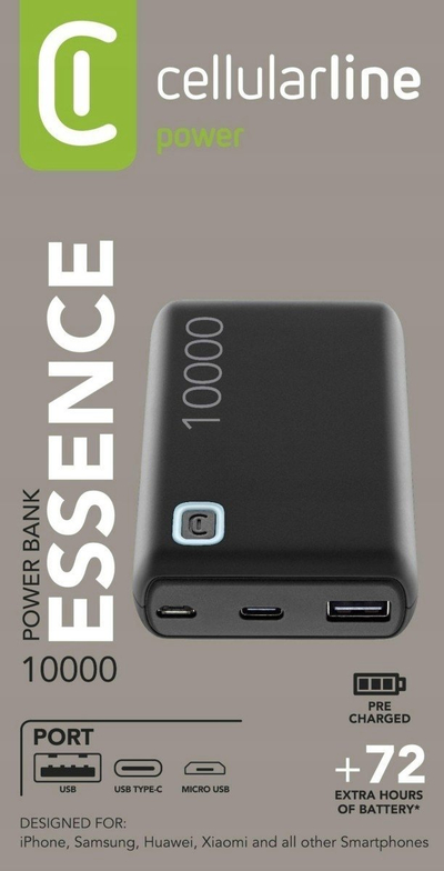Power bank Cellularline Essence, 10000mAh, USB dhe USB C, i zi