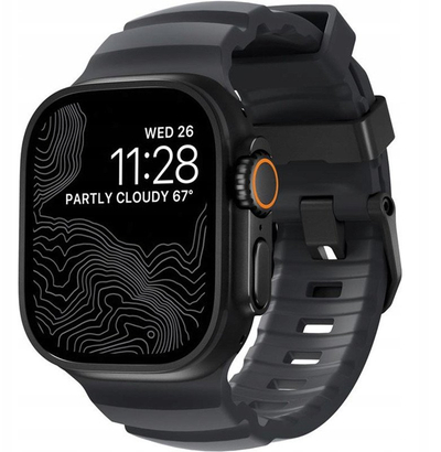 Ремче за рака за Apple Watch Nomad Rocky Point Band, 46mm 49mm, FKM флуороеластомер, боја Storm со црни аксесоари