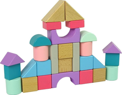 Lodra konstruktore Lean Sport Wooden Blocks, 28 elemente, dru, ngjyra pastel