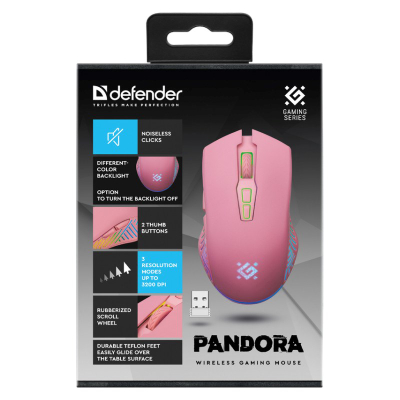 Mi wireless për gaming Defender Pandora GM-502, 2.4GHz, RGB, rozë