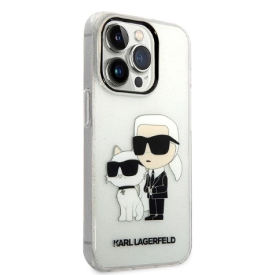 Mbrojtëse telefoni Karl Lagerfeld IML Glitter Karl and Choupette NFT, për iPhone 14 Pro, transparente