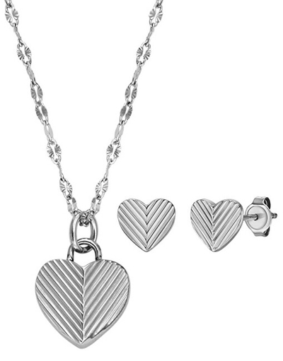 Set bizhuteri për femra Fossil, vathë + qafore, i argjendtë
