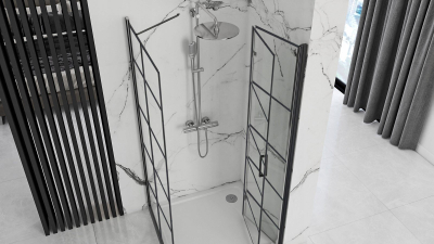 Kabinë dushi Omnires Shower Wall Molier 90, xham Crystal Clear, Easy Clean, e zezë