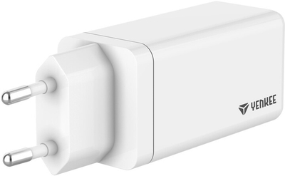 Karikues Yenkee YAC 2065, GaN, USB-A, 2x USB-C, 65W, i bardhë