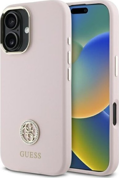 Mbulesë telefoni Guess GUHCP16SM4DGPP për iPhone 16 6.1", silikoni, rozë e çelët