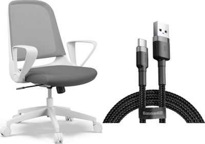 Karrige pune Sense7 Office Chair, me lëkundje, me rrota, gri me të bardhë