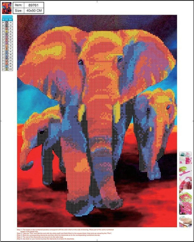 Set mozaik diamanti Diamond Mosaic Center 5D Elephant 89761, 40x50 cm, shumëngjyrësh