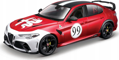Makina model Bburago Alfa Romeo Giulia GTAm #99, 1/18 diecast, Red Metallic me tavan të zi dhe grafika të bardha