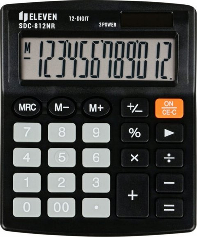 Калкулатор за биро Eleven SDC-812NR, 12 цифри, двојно напојување, црн