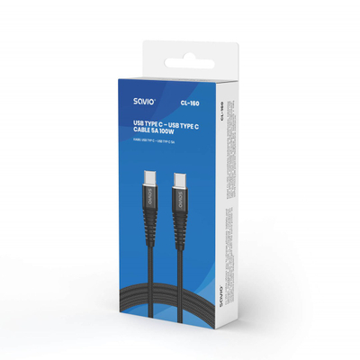 Kabllo Savio, USB C në USB C, 2 metra, e zezë