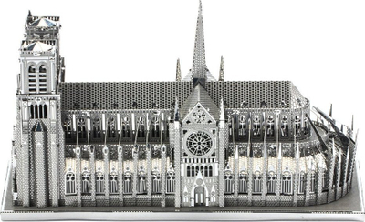 Puzzle 3D metalik Piececool Notre Dame Cathedral, model ndërtimi, ngjyrë argjendtë