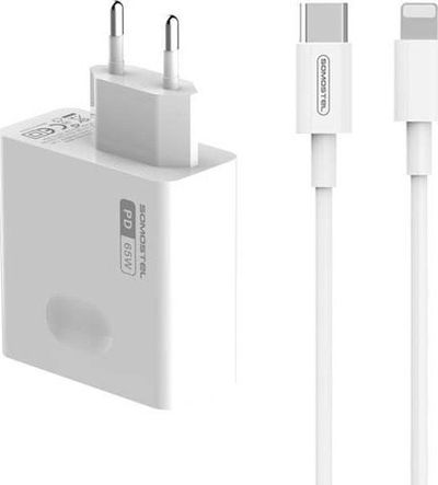 Karikues muri Somostel PD Q15P, 65W, USB‑C me kabllo Type‑C në Lightning, i bardhë