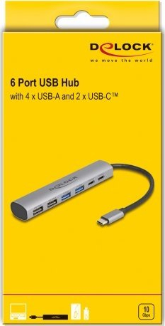 Hub USB DeLOCK me 6 porta, 4x USB A, 2x USB C, 10 Gbps