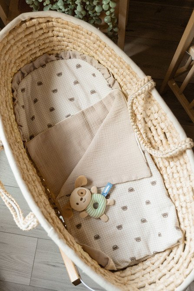 Set jorgan dhe jastëk për karrocë BabySteps Muslin Bears, muslin vere, për bebe, bezhë