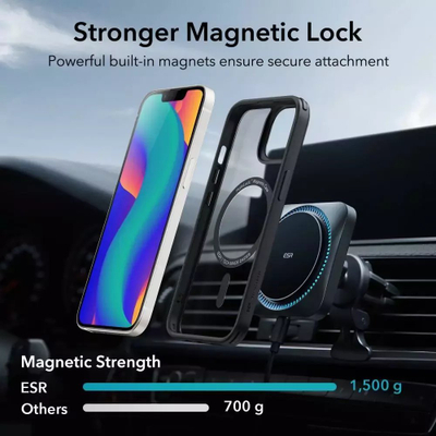 Mbrojtëse telefoni ESR Classic Hybrid HaloLock, MagSafe, për iPhone 14 Plus, e tejdukshme me kornizë të zezë