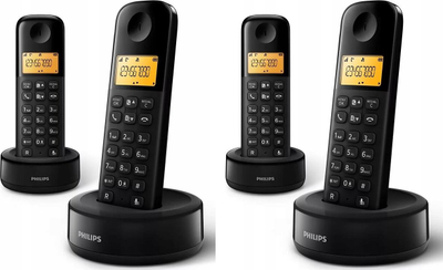 Telefon pa kabllo Philips D1602B/53, set me 2 doreza, ekran me dritë, i zi