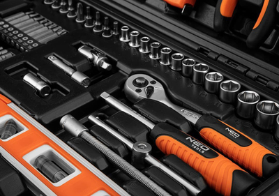 Set veglash Neo Tools 10-202, 88 copa, çelësa dopsie 1/4", portokalli me të zezë