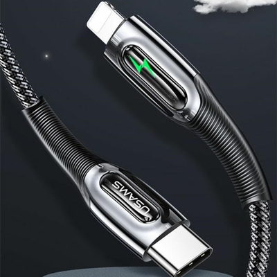 Kabllo USB Usams Usa001058, USB C në Lightning, 1.2 m, e zezë