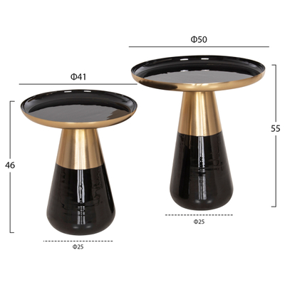 Set 2 tavolina për kafe Oluf Φ50&Φ41cm (HM9922), zezë/ ari