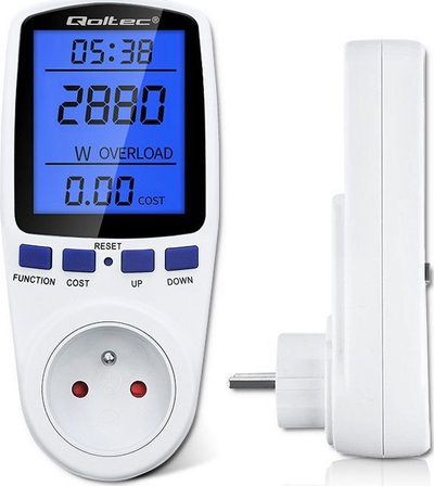 Matës konsumimi energjie Qoltec PM0626, 3680W, ekran LCD, i bardhë