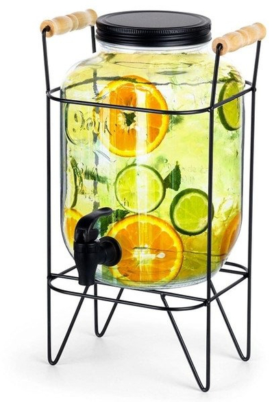 Dispenser pijesh me qëndrim dhe rubinet, kavanoz qelqi, transparent