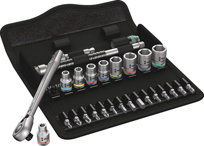 Set veglash Wera 8100 SA 11 Zyklop Metal, 28 copë, çelës ratchet 1/4", në kuti prej tekstili