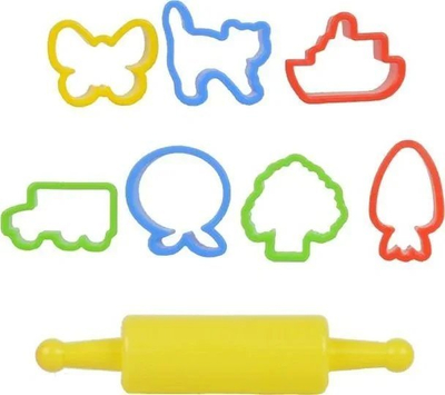 Set plasteline MFP Modelling Clay Set, 7 ngjyra, 7 forma prerëse me okllai, shumëngjyrësh