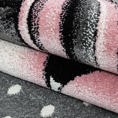 Tapet për kalamaj Ayyildiz Carpets Kids 590, lesh i shkurtër 12 mm, me njëbrirësh, rozë e gri