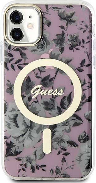 Kapak telefoni Guess GUHMN61HCFWSP për iPhone 11 / XR, Flower MagSafe, rozë