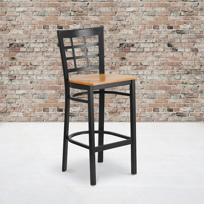 Karrige bar Flash Furniture me ulëse druri natyral dhe kornizë metalike të zezë, 27.13 inç
