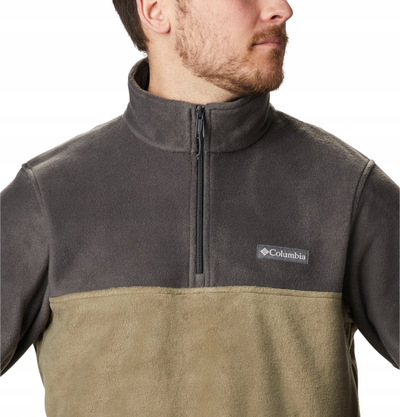 Bluzë fleece për burra Columbia Steens Mountain Half Zip, 100% poliester, gjysmë zinxhir, gri–bezhë