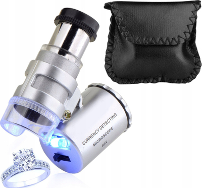 Mikroskop xhepi GEKO G03218, zmadhim 60x, ndriçim LED edhe UV, i bardhë